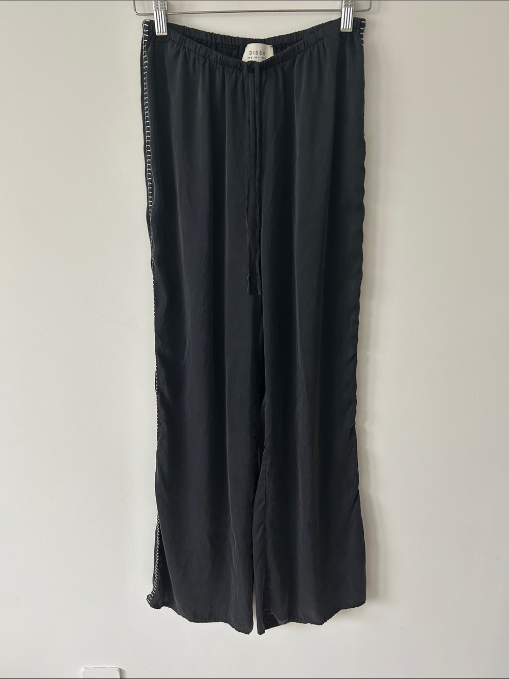 DISSH Piper Black 100% Silk Contrast Stitch Pants - US 4
